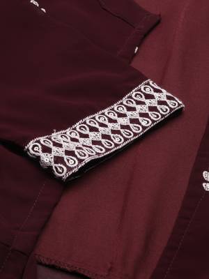 women's ankle length round neck burgundy embellished a-line kurta 4