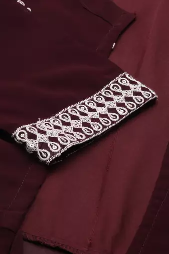 women's ankle length round neck burgundy embellished a-line kurta