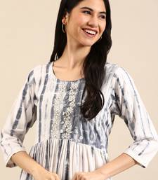 women's ankle length round neck white abstract anarkali kurta