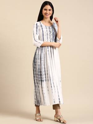 women's ankle length round neck white abstract anarkali kurta 1