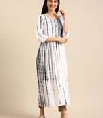 women's ankle length round neck white abstract anarkali kurta