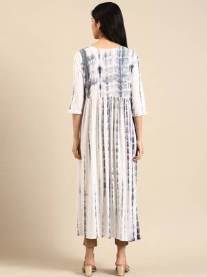 women's ankle length round neck white abstract anarkali kurta 5