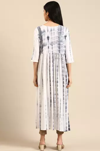 women's ankle length round neck white abstract anarkali kurta