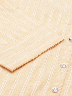 women's calf length round neck orange striped straight kurta 3