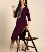 women's calf length round neck violet solid straight kurta