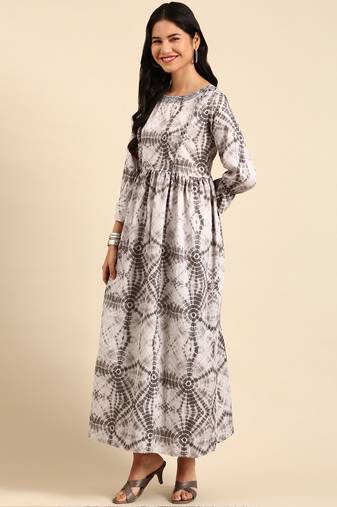 women's ankle length round neck olive abstract anarkali kurta