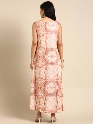 women's ankle length boat neck beige abstract straight kurta 5