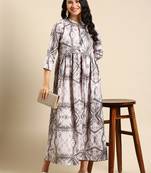 women's calf length mandarin collar silver abstract anarkali kurta