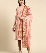 women's calf length scoop neck pink floral straight kurta comes with duppatta