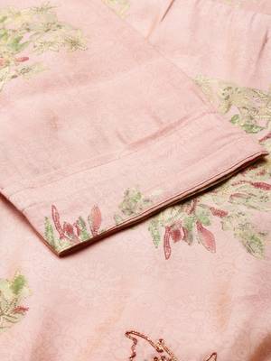 women's calf length scoop neck pink floral straight kurta comes with duppatta 4