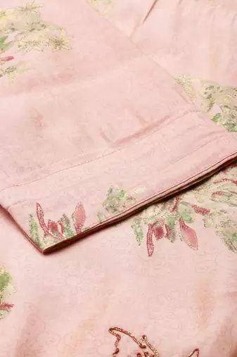 women's calf length scoop neck pink floral straight kurta comes with duppatta