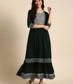 women's ankle length round neck green embellished anarkali kurta