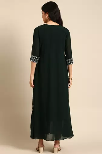women's ankle length round neck green embellished anarkali kurta