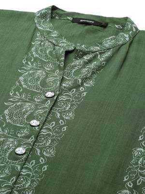women's calf length mandarin collar green paisley straight kurta 3