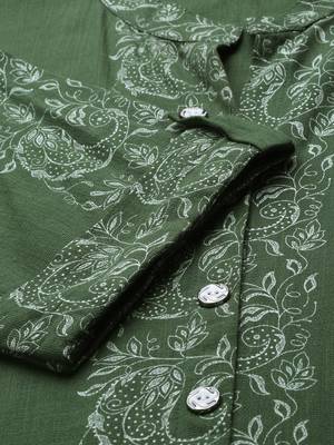 women's calf length mandarin collar green paisley straight kurta 4
