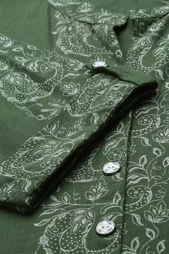 women's calf length mandarin collar green paisley straight kurta