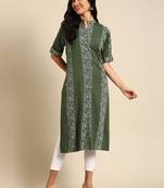 women's calf length mandarin collar green paisley straight kurta