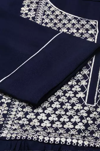 women's calf length round neck navy blue solid straight kurta
