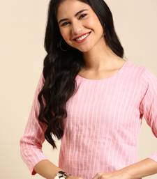 Showoff women's calf length round neck pink woven design straight kurta