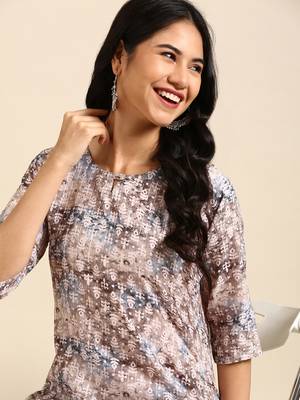women's calf length round neck olive ethnic motifs straight kurta 2