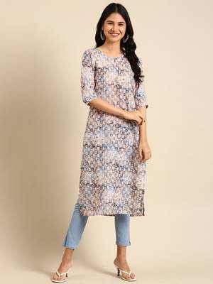 women's calf length round neck olive ethnic motifs straight kurta 1