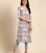 women's calf length round neck olive ethnic motifs straight kurta