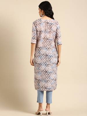 women's calf length round neck olive ethnic motifs straight kurta 4