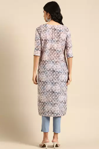 women's calf length round neck olive ethnic motifs straight kurta