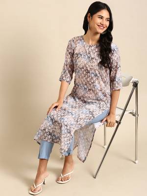 women's calf length round neck olive ethnic motifs straight kurta 5