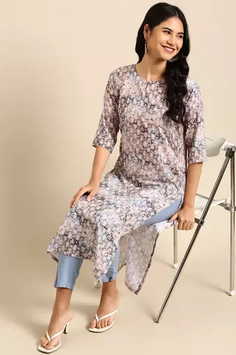 women's calf length round neck olive ethnic motifs straight kurta