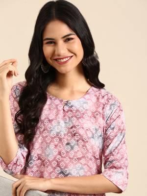 women's calf length round neck mauve ethnic motifs straight kurta 2