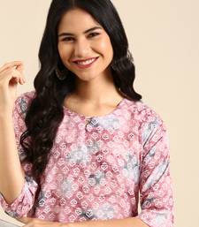 women's calf length round neck mauve ethnic motifs straight kurta