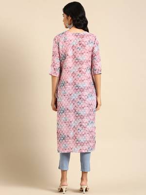 women's calf length round neck mauve ethnic motifs straight kurta 5