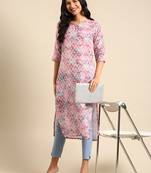 women's calf length round neck mauve ethnic motifs straight kurta