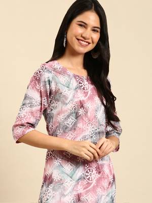 women's calf length round neck multi embellished straight kurta 2