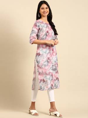 women's calf length round neck multi embellished straight kurta 4