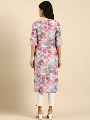 women's calf length round neck multi embellished straight kurta 5