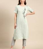 women's calf length round neck sea green solid straight kurta