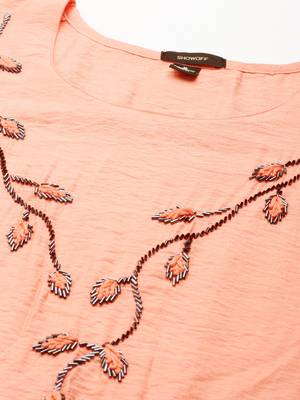women's calf length scoop neck peach embellished straight kurta 3
