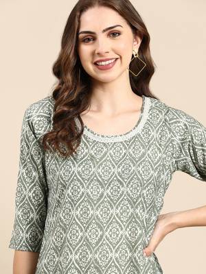 women's calf length scoop neck sea green ethnic motifs straight kurta 2