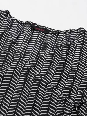 women's calf length v-neck navy blue chevron a-line kurta 3
