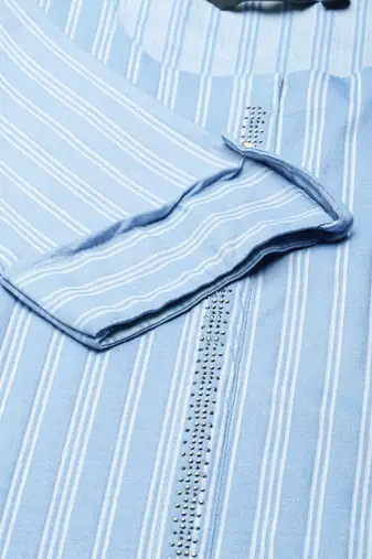 women's knee length scoop neck blue striped straight kurta