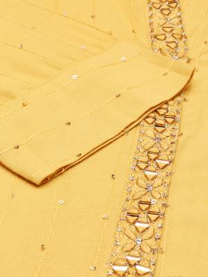 women's calf length mandarin collar mustard embellished straight kurta 4