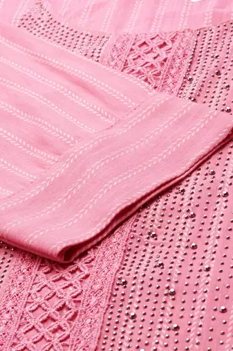 women's calf length round neck pink striped straight kurta