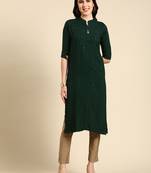 Showoff women's knee length mandarin collar green embellished straight kurta