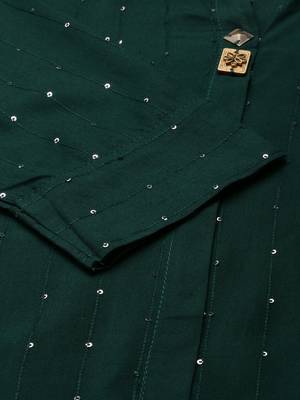 Showoff women's knee length mandarin collar green embellished straight kurta 4