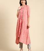 women's calf length mandarin collar coral ethnic motifs anarkali kurta