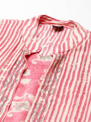women's calf length mandarin collar coral ethnic motifs anarkali kurta 3