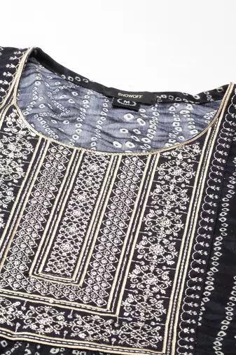 women's ankle length round neck black bandhani anarkali kurta