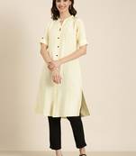 Showoff women's knee length mandarin collar cream solid straight kurta